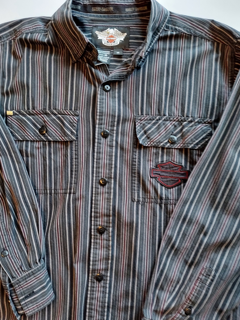 Harley-Davidson Black & Gray Striped Casual Button-Down Shirt